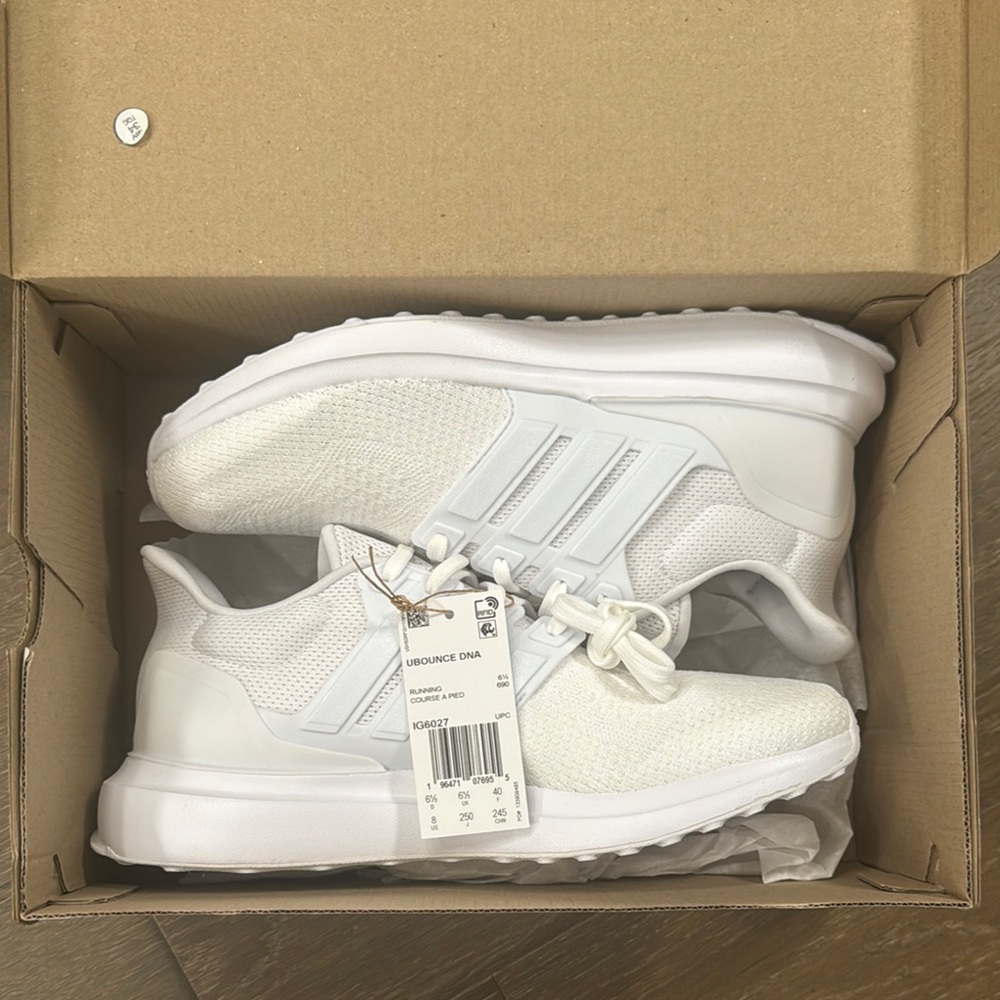 Adidas White Sneakers with Knitted Upper and Cushioned Sole